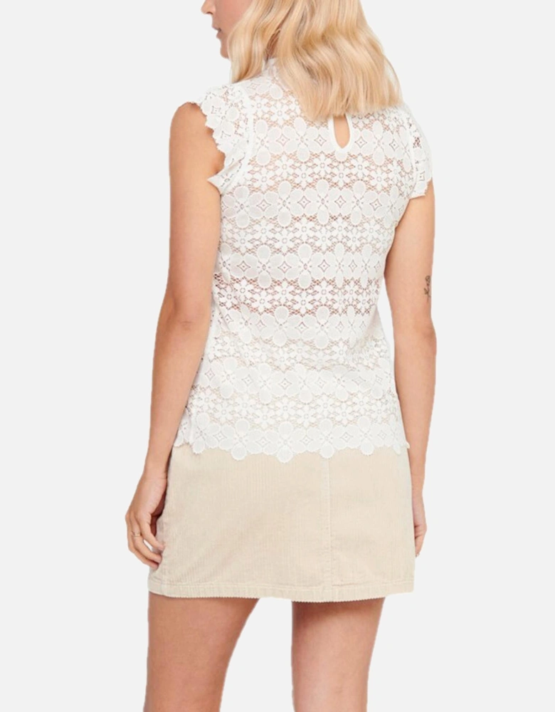 Lace Top Ruffled High Neck Women - White
