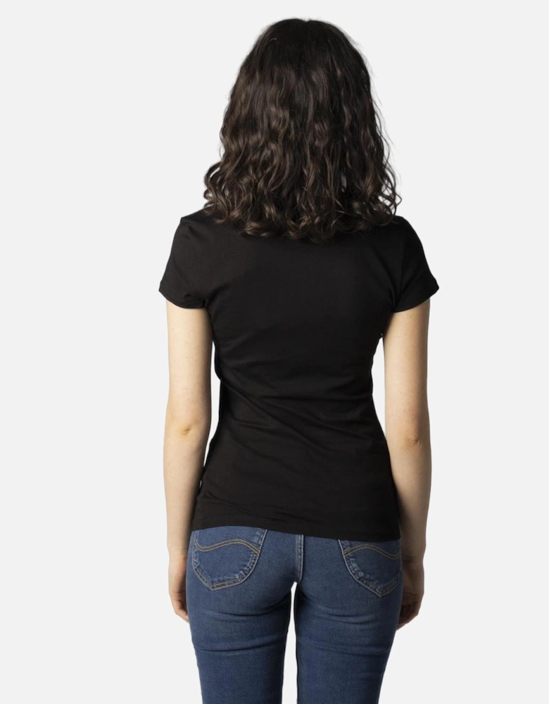 Printed Slip-On Short Sleeve Cotton T-shirt Women - Black Shirts