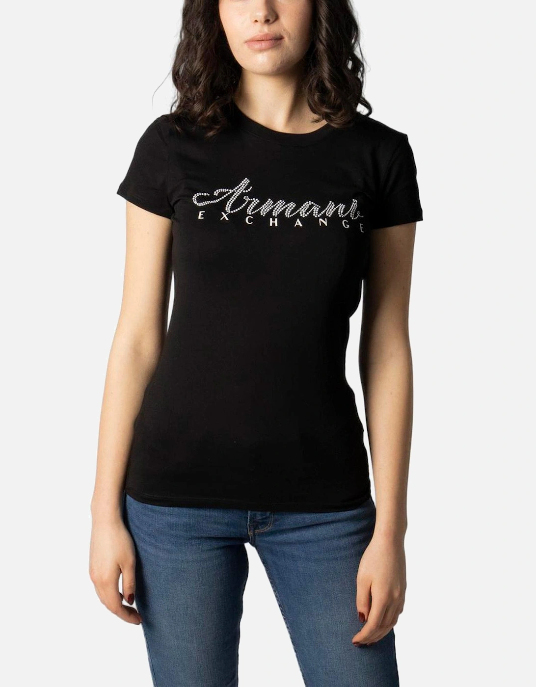 Printed Slip-On Short Sleeve Cotton T-shirt Women - Black Shirts, 3 of 2