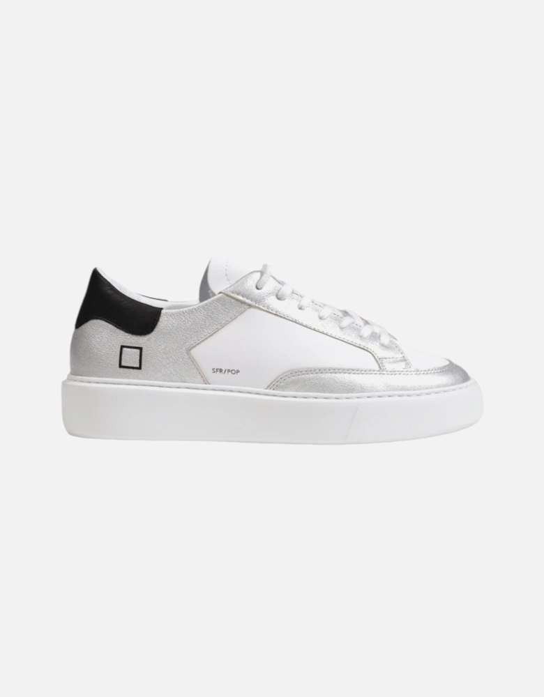 Leather Lace-Up Sneakers with Rubber Sole Women - Silver