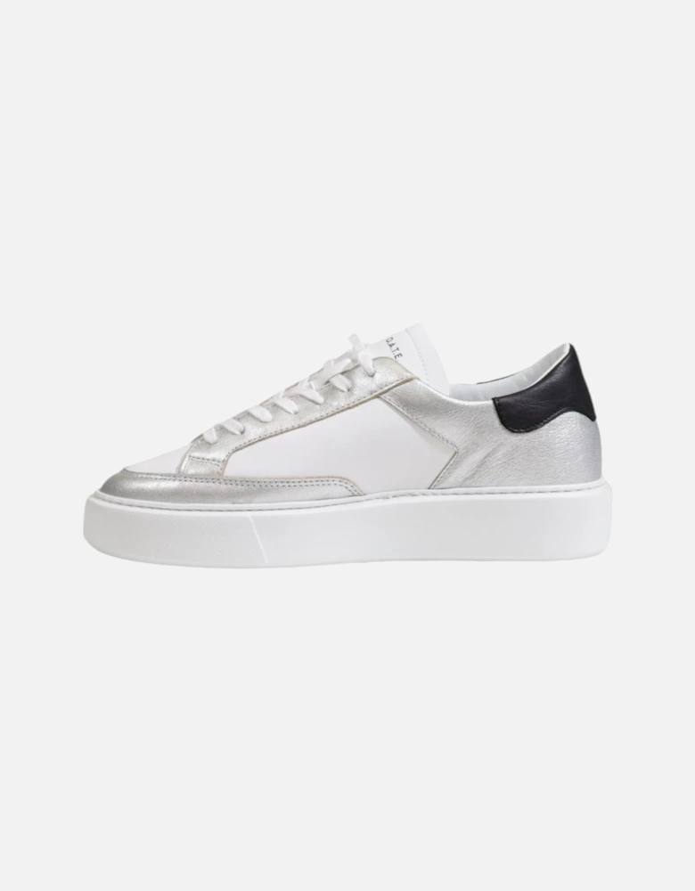 Leather Lace-Up Sneakers with Rubber Sole Women - Silver