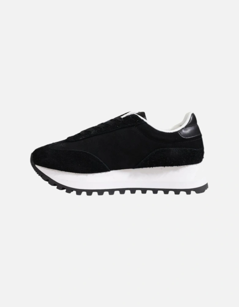 Leather Lace-Up Shoes with Rubber Sole Women - Black Sneakers