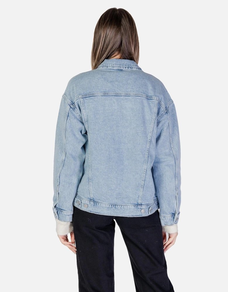 Classic Button-Up Long Sleeve Jacket Women - Light Blue Jackets