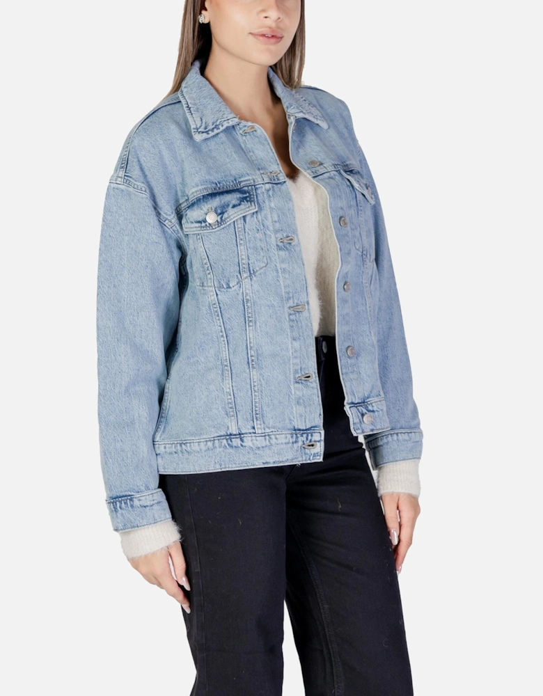 Classic Button-Up Long Sleeve Jacket Women - Light Blue Jackets