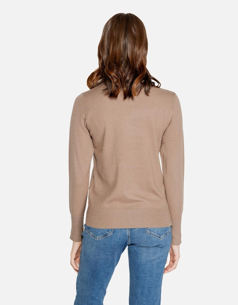 Beige Round Neck Long Sleeve Knitwear Women