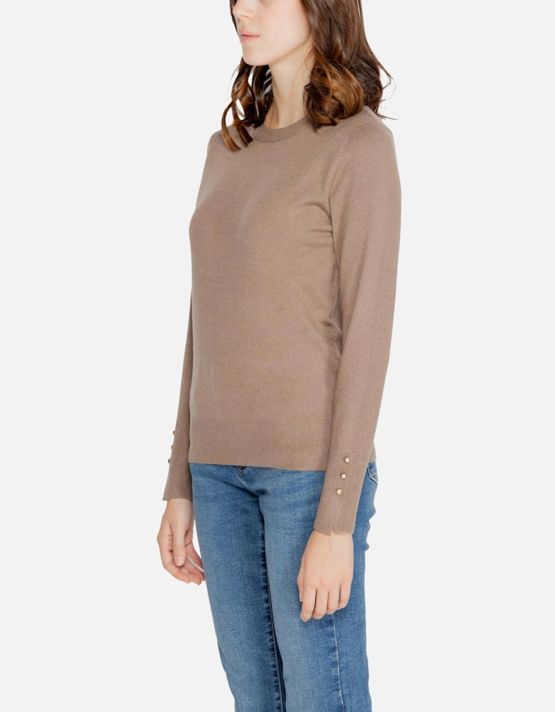 Beige Round Neck Long Sleeve Knitwear Women