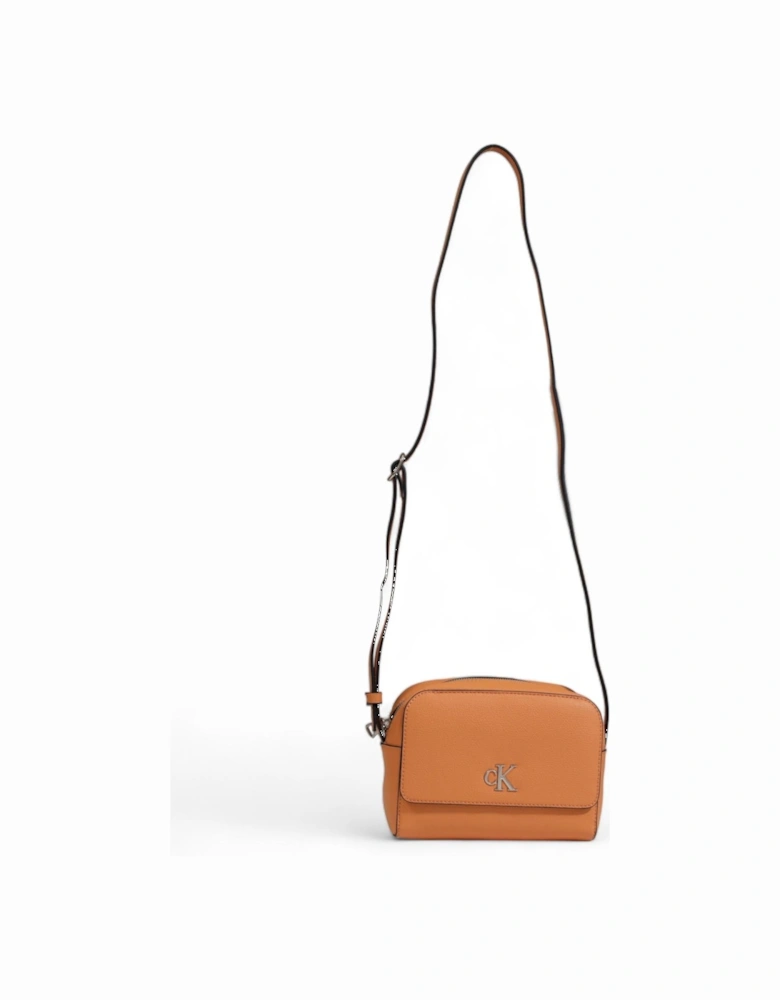 Orange Faux Leather Shoulder Bag with Front Pockets Women