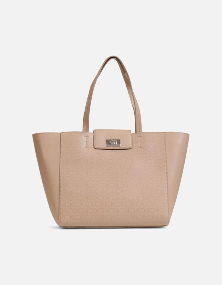 Beige Plain Polyester Handbag with Buckle/Bow Fastening Women Bags