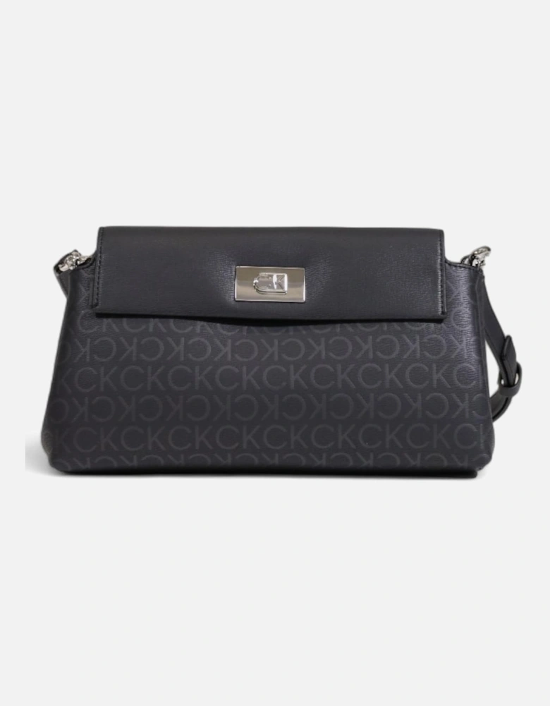 Black Printed Shoulder Bag with Clip Fastening Women