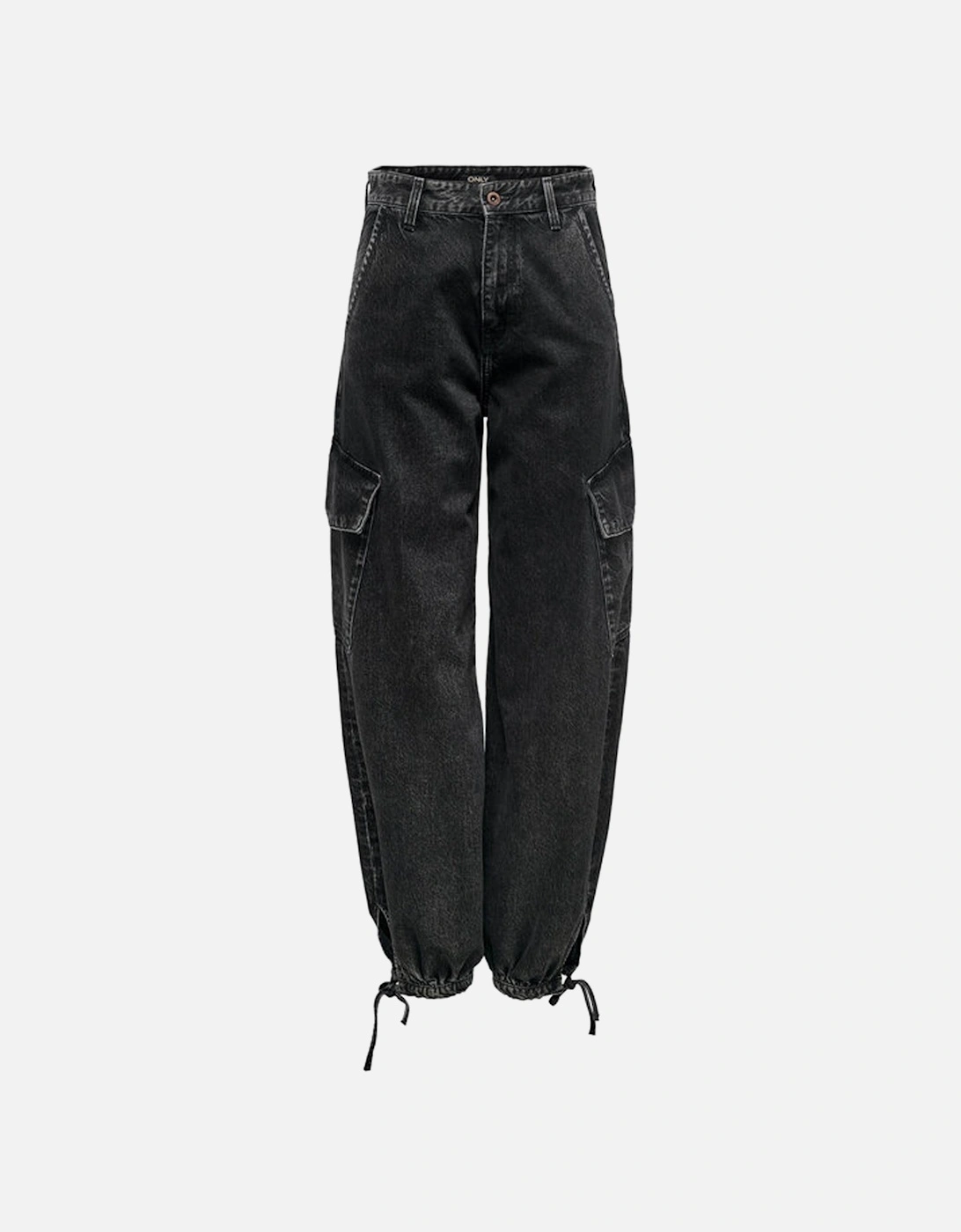 ONLNEW Cargo Pants Drawstring Hem Women - Black Jeans, 3 of 2