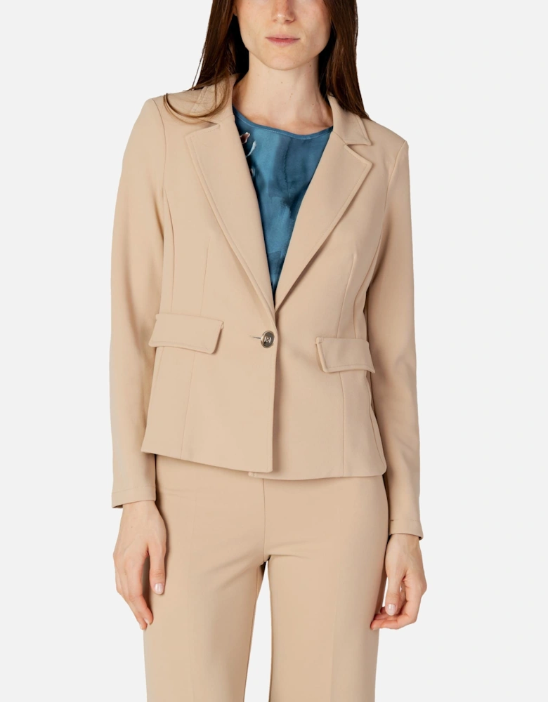 Lapel Collar Blazer with Front Pockets Women - Beige