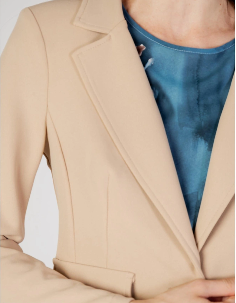 Lapel Collar Blazer with Front Pockets Women - Beige
