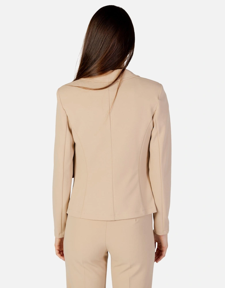 Lapel Collar Blazer with Front Pockets Women - Beige
