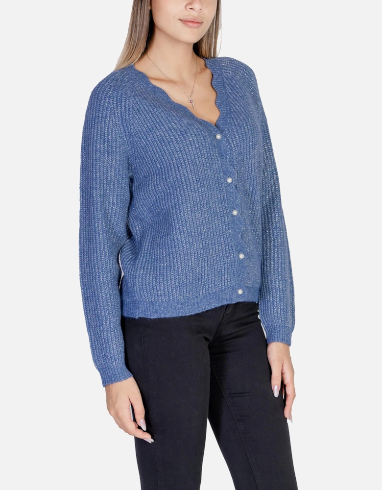 V-Neck Button-Up Long Sleeve Cardigan Women - Blue Sweaters