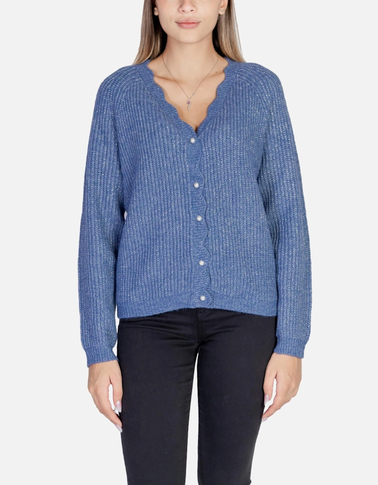 V-Neck Button-Up Long Sleeve Cardigan Women - Blue Sweaters