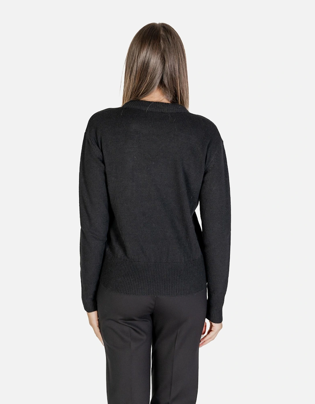 Round Neck Long Sleeve Knitwear Women - Black