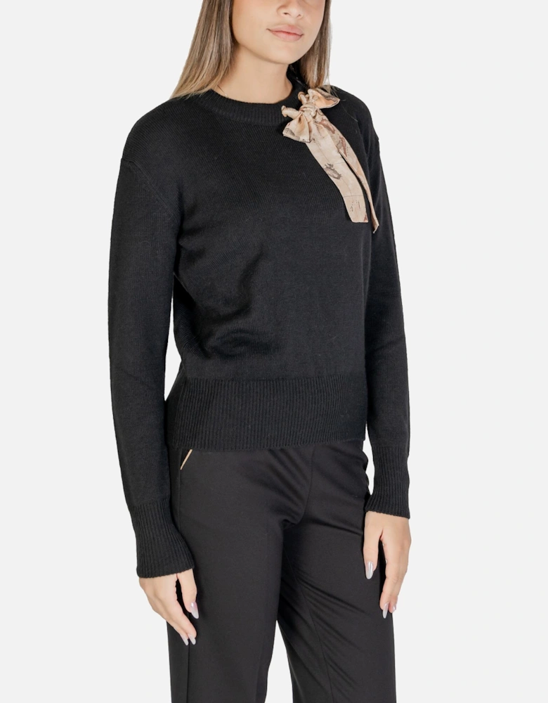 Round Neck Long Sleeve Knitwear Women - Black
