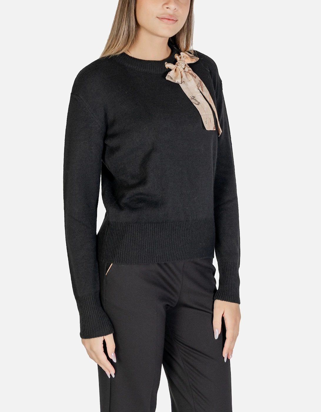 Round Neck Long Sleeve Knitwear Women - Black