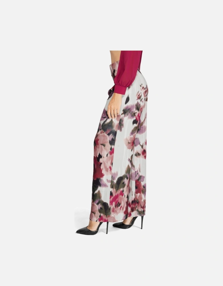 Floral Print Trousers with Zip Fastening Women - Bordeaux