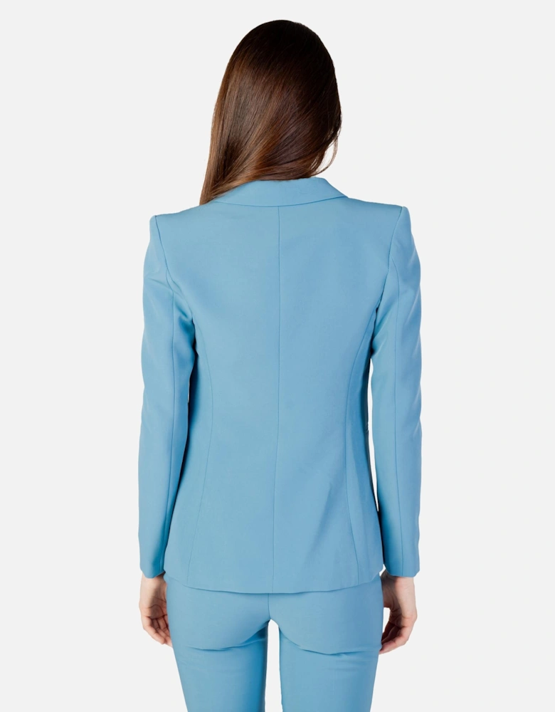 Buttoned Lapel Collar Long Sleeve Blazer Women - Turquoise