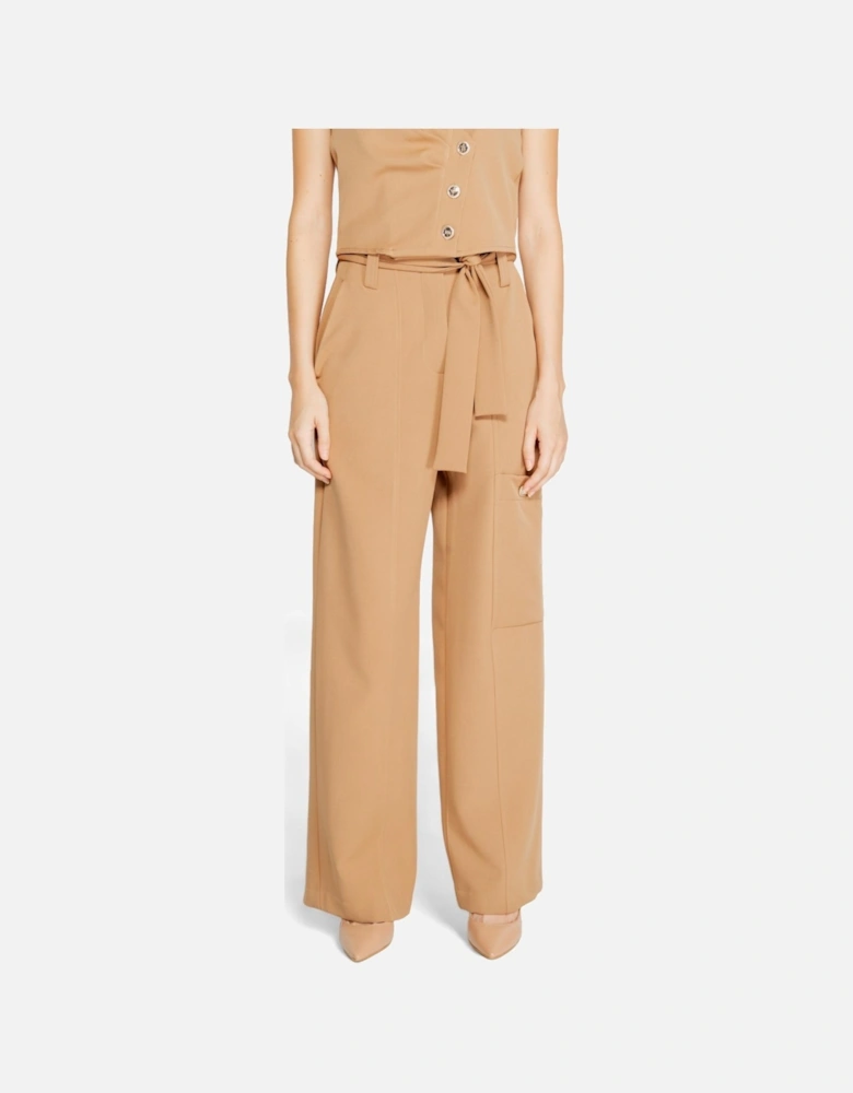 Zip and Button Front Trousers with Pockets Women - Beige
