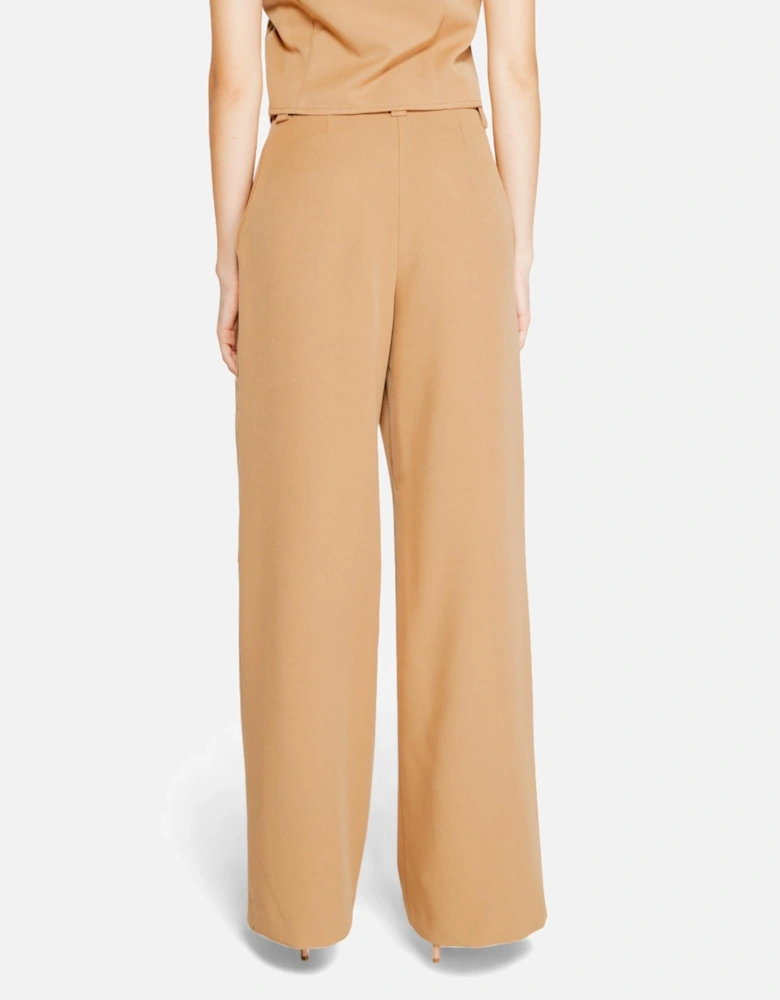 Zip and Button Front Trousers with Pockets Women - Beige