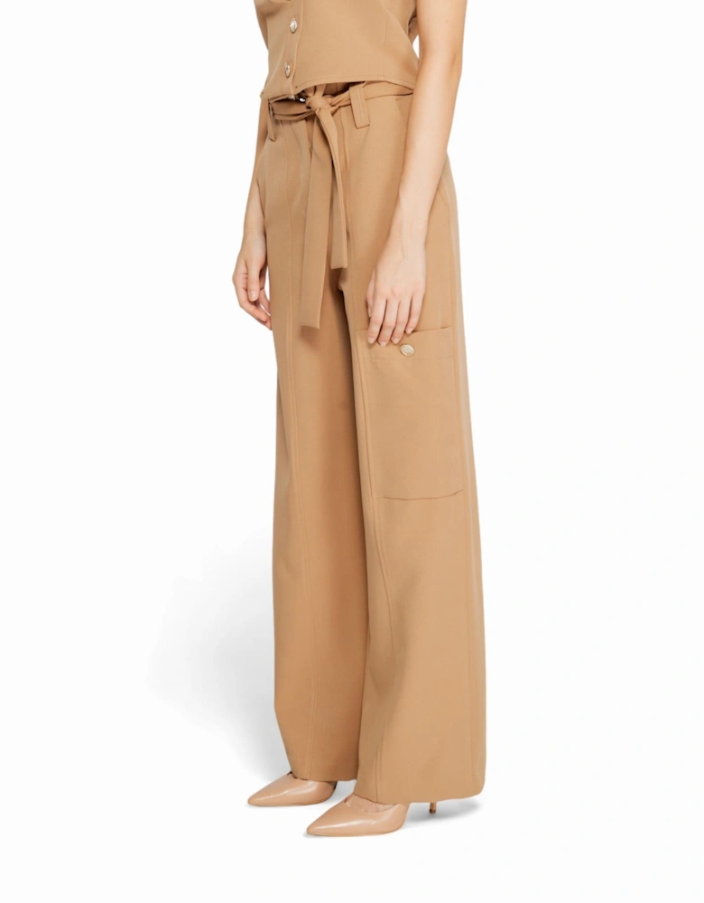 Zip and Button Front Trousers with Pockets Women - Beige