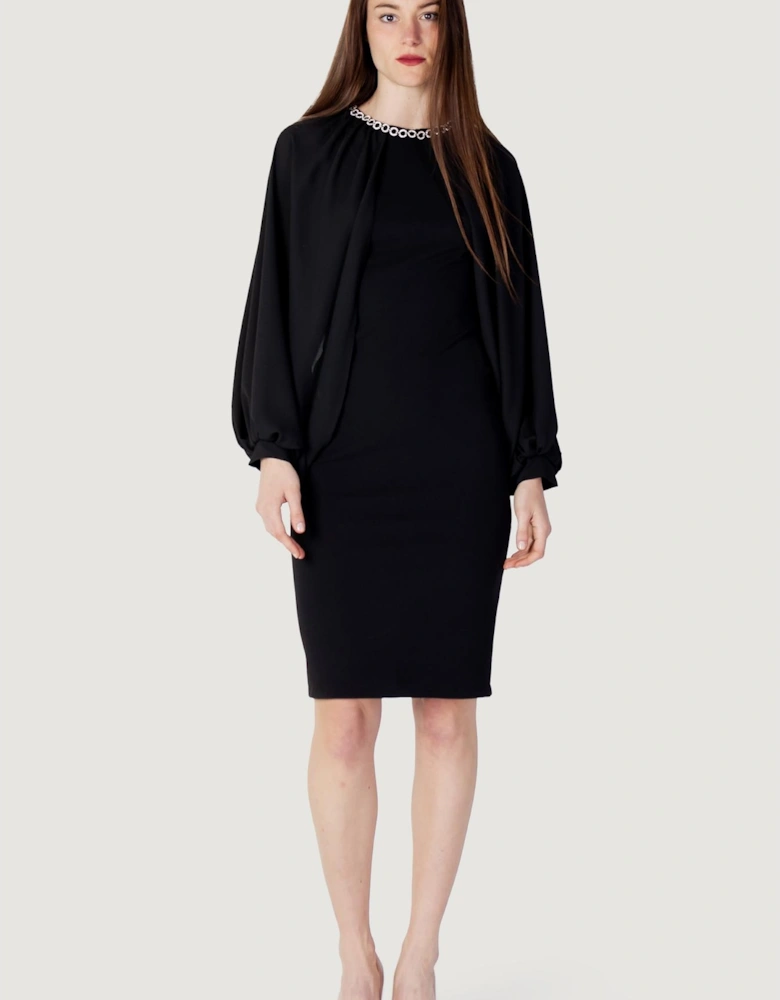 Long Sleeve Round Neck Dress with Zip Women - Black Dresses