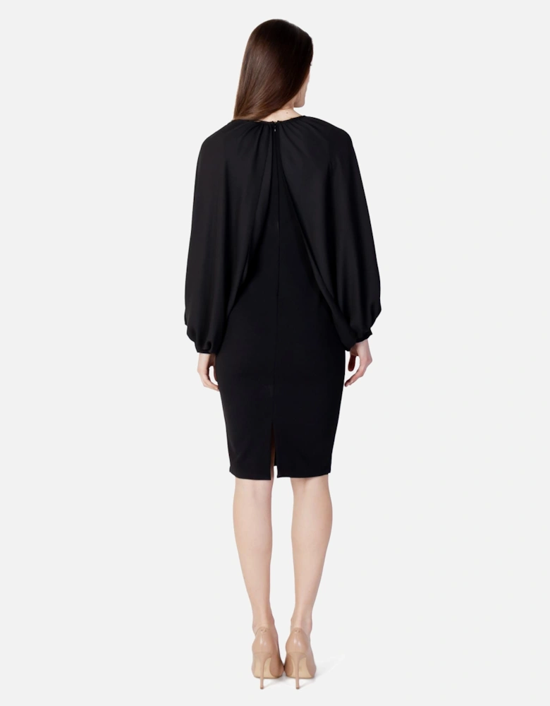 Long Sleeve Round Neck Dress with Zip Women - Black Dresses