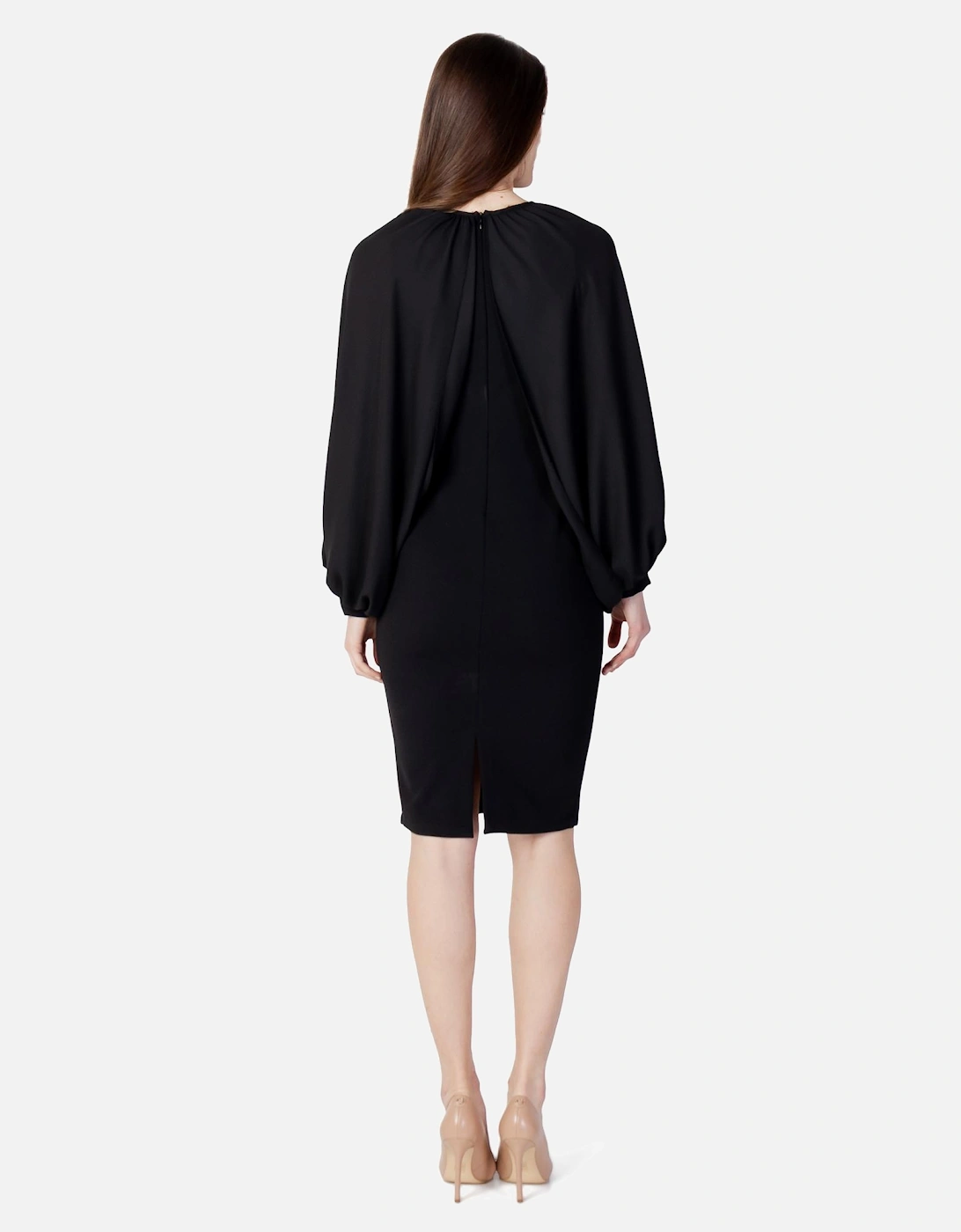Long Sleeve Round Neck Dress with Zip Women - Black Dresses