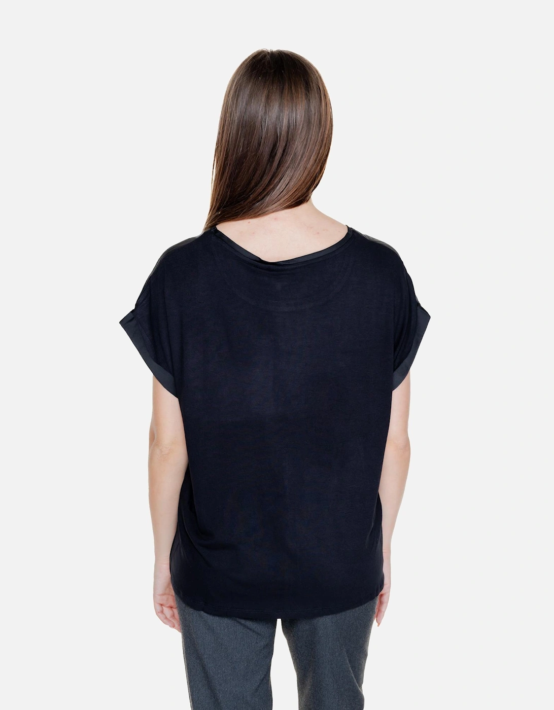 Black Cotton Slip-On Round Neck Top Women