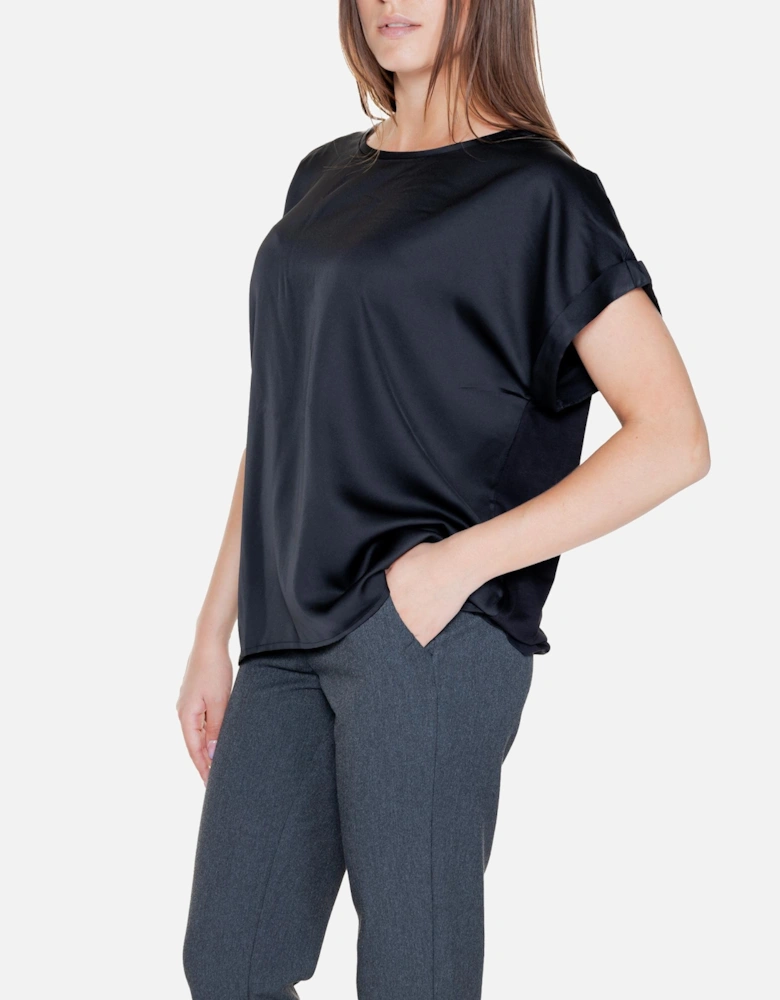 Black Cotton Slip-On Round Neck Top Women