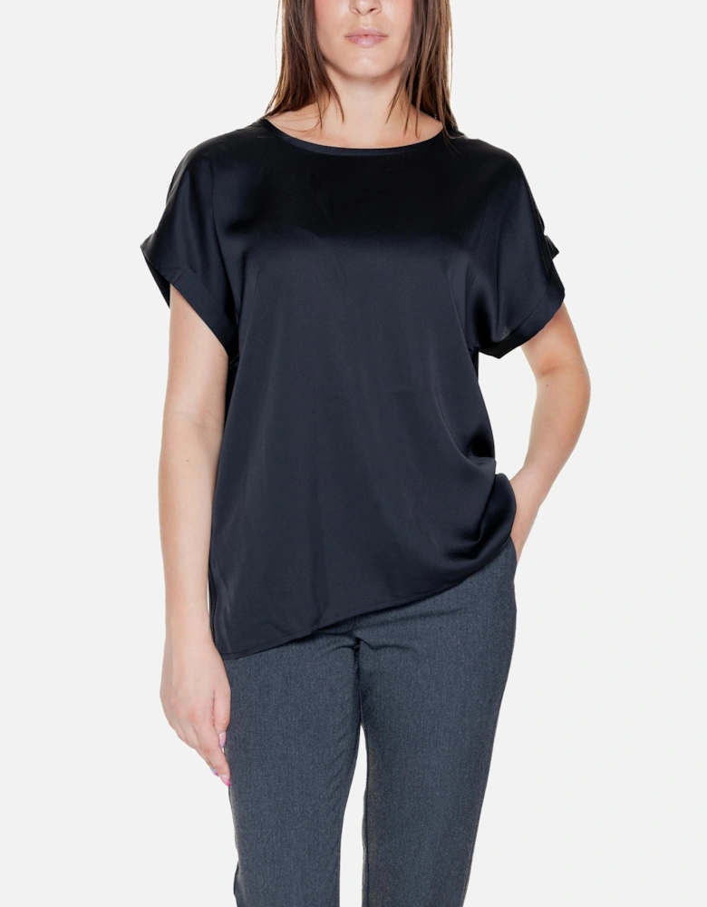 Black Cotton Slip-On Round Neck Top Women