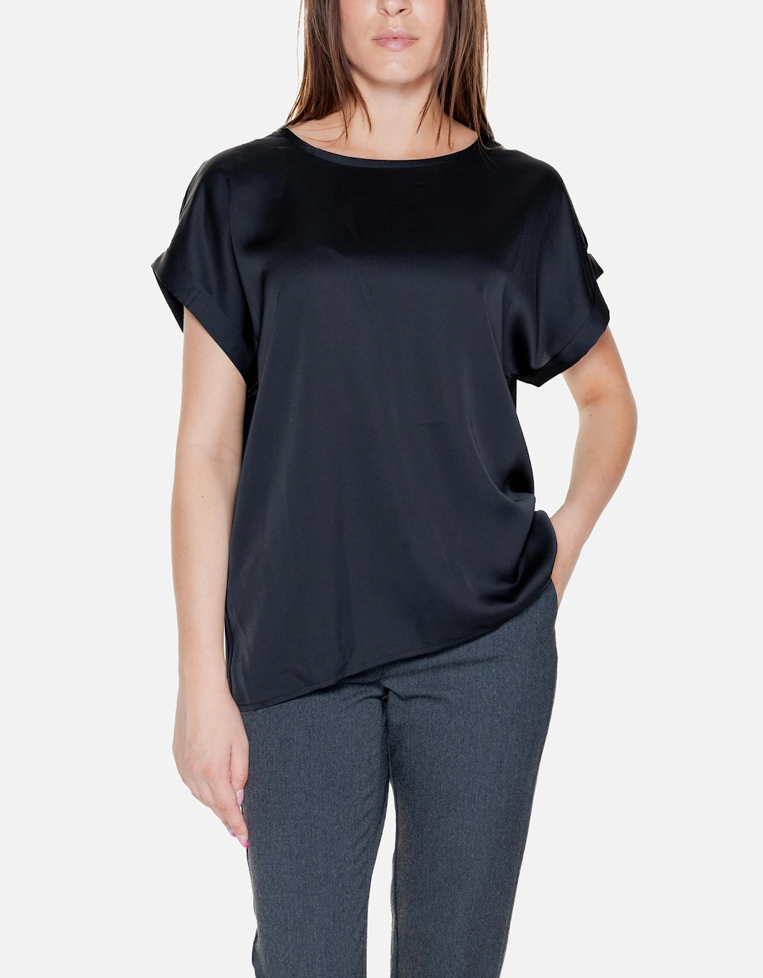Black Cotton Slip-On Round Neck Top Women, 4 of 3