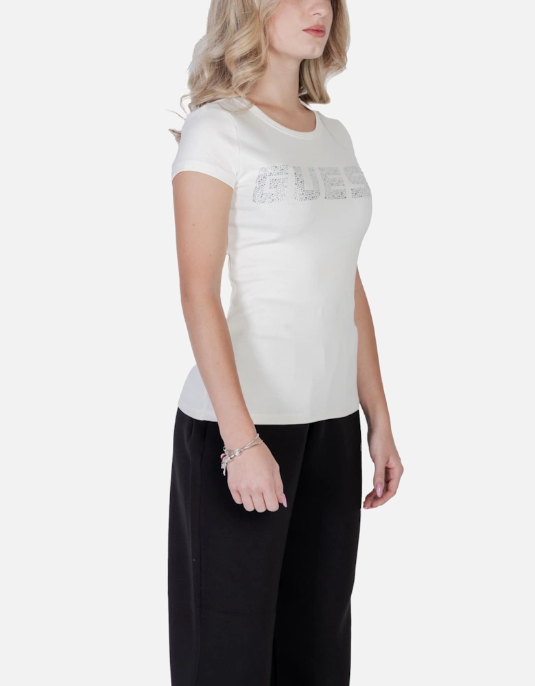 Womens White Printed Short Sleeve T-shirt Shirts