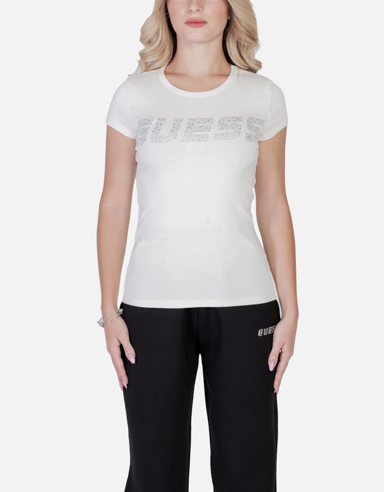 Womens White Printed Short Sleeve T-shirt Shirts