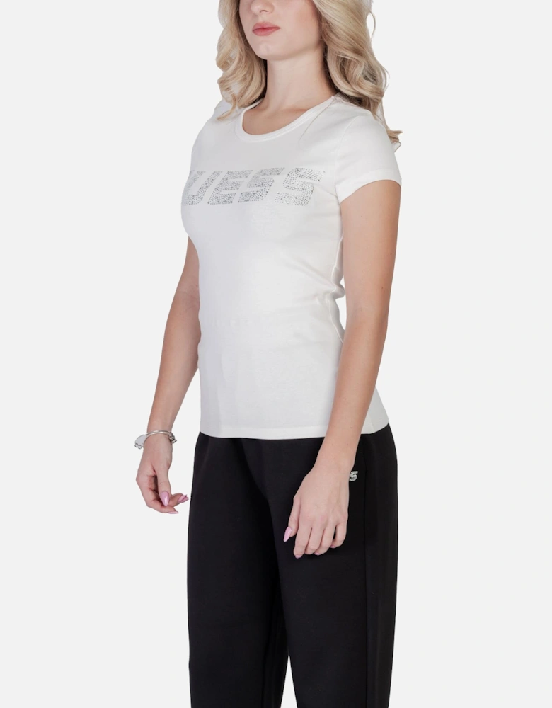 Womens White Printed Short Sleeve T-shirt Shirts