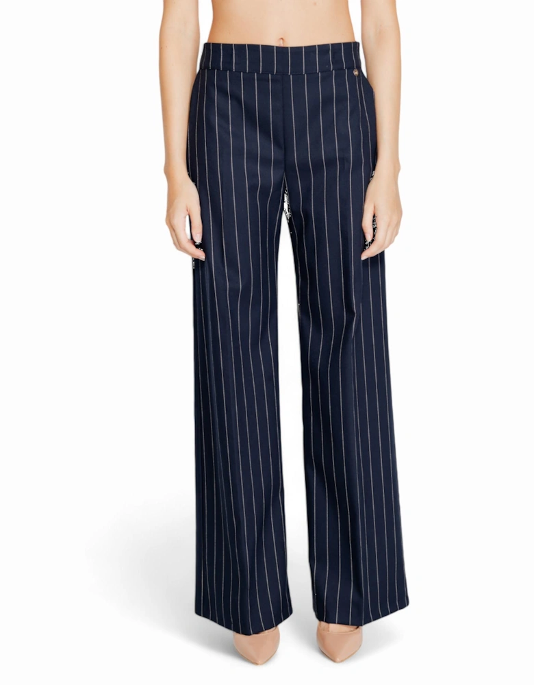 Pinstripe Zip-Fastened Trousers with Front Pockets Women - Blue