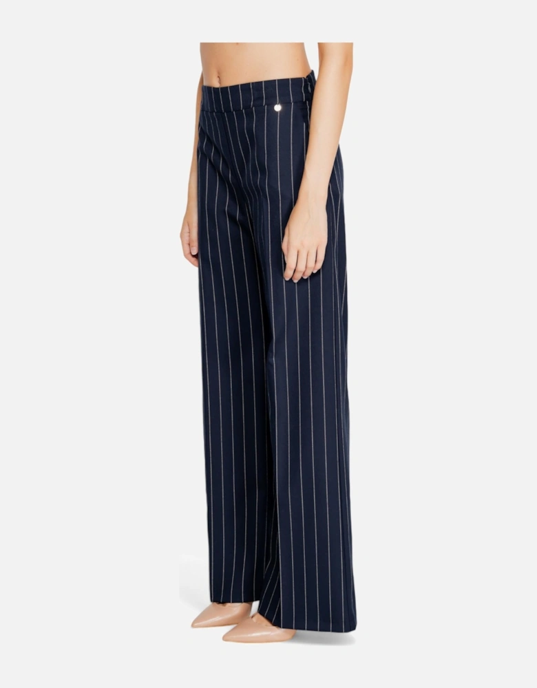 Pinstripe Zip-Fastened Trousers with Front Pockets Women - Blue