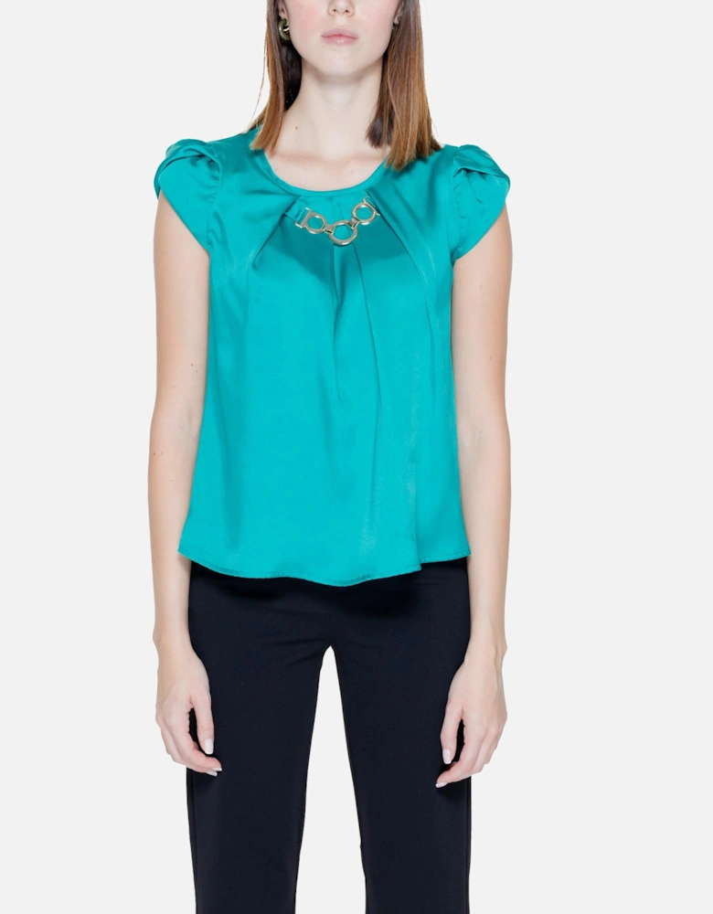 Short Sleeve Round Neck Blouse Women - Green