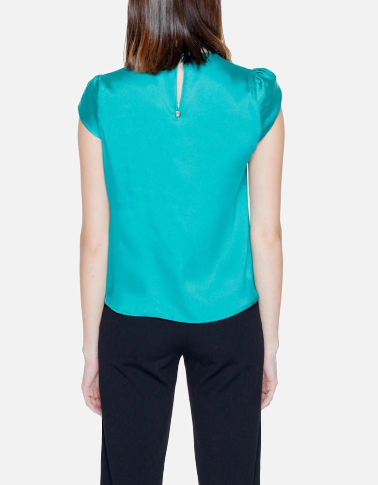 Short Sleeve Round Neck Blouse Women - Green