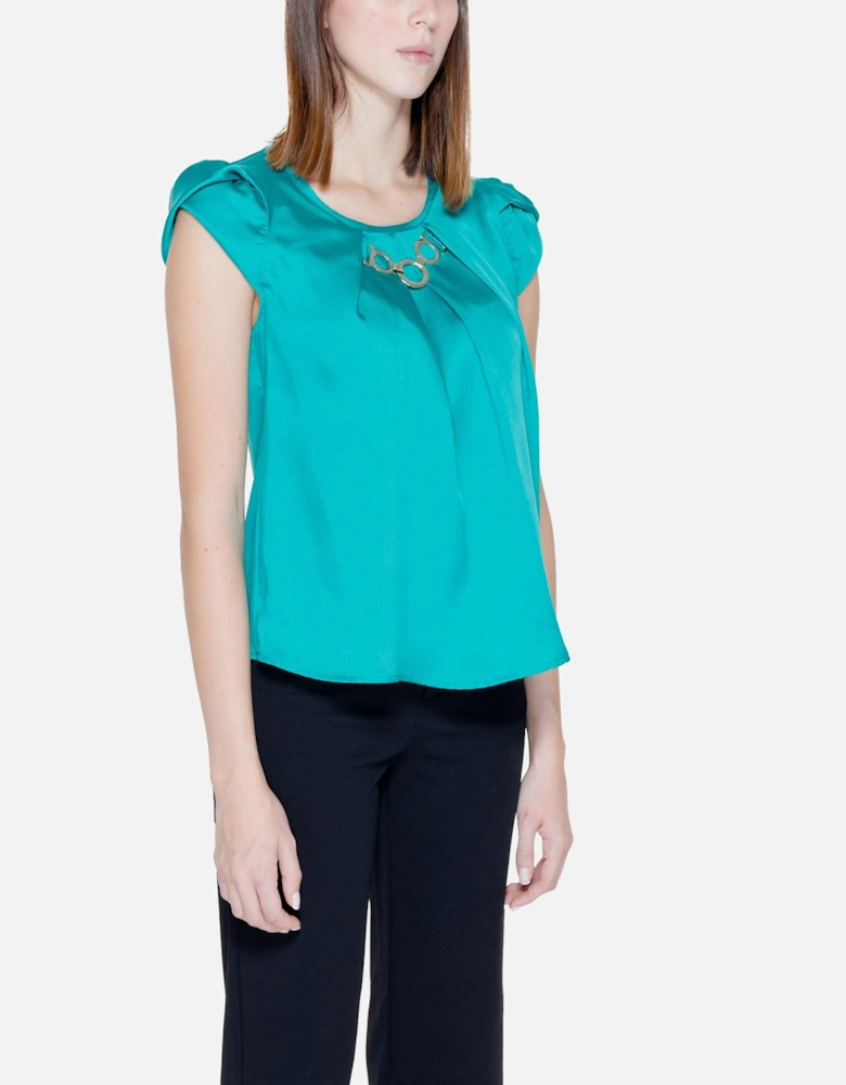 Short Sleeve Round Neck Blouse Women - Green