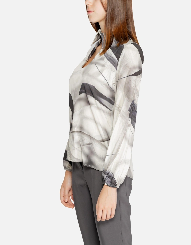 Printed Long Sleeve Shirt with Lapel Collar Women - Grey