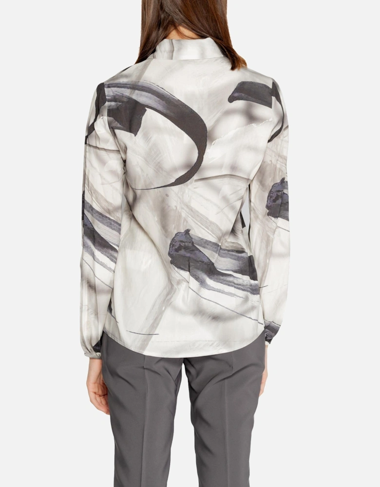 Printed Long Sleeve Shirt with Lapel Collar Women - Grey
