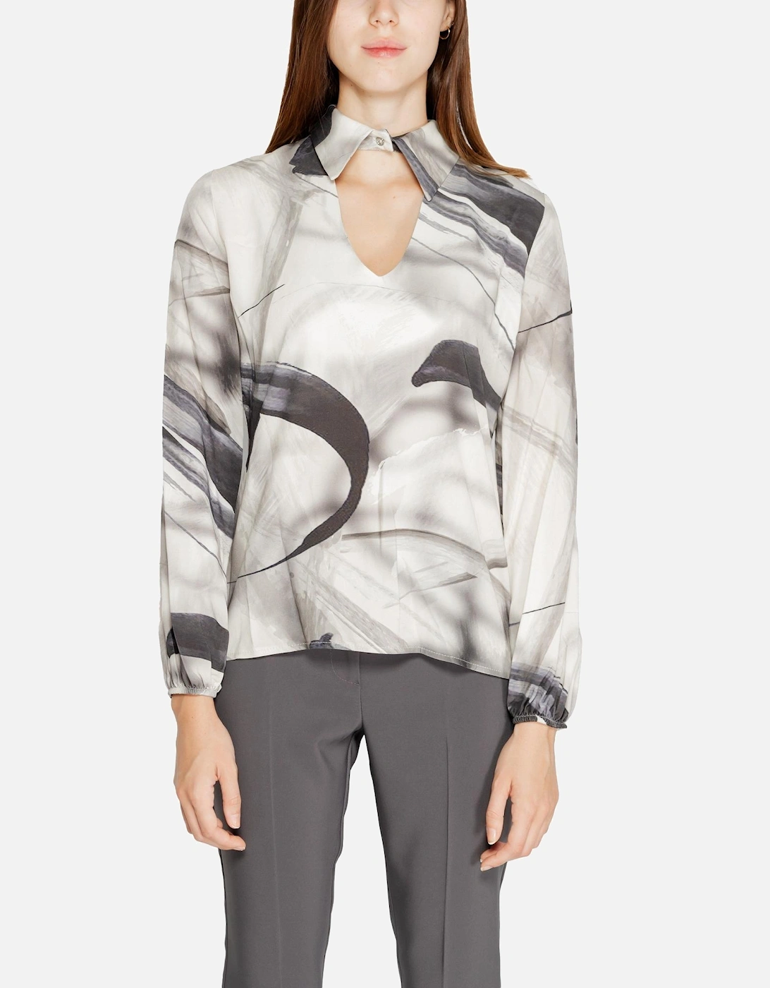 Printed Long Sleeve Shirt with Lapel Collar Women - Grey, 4 of 3