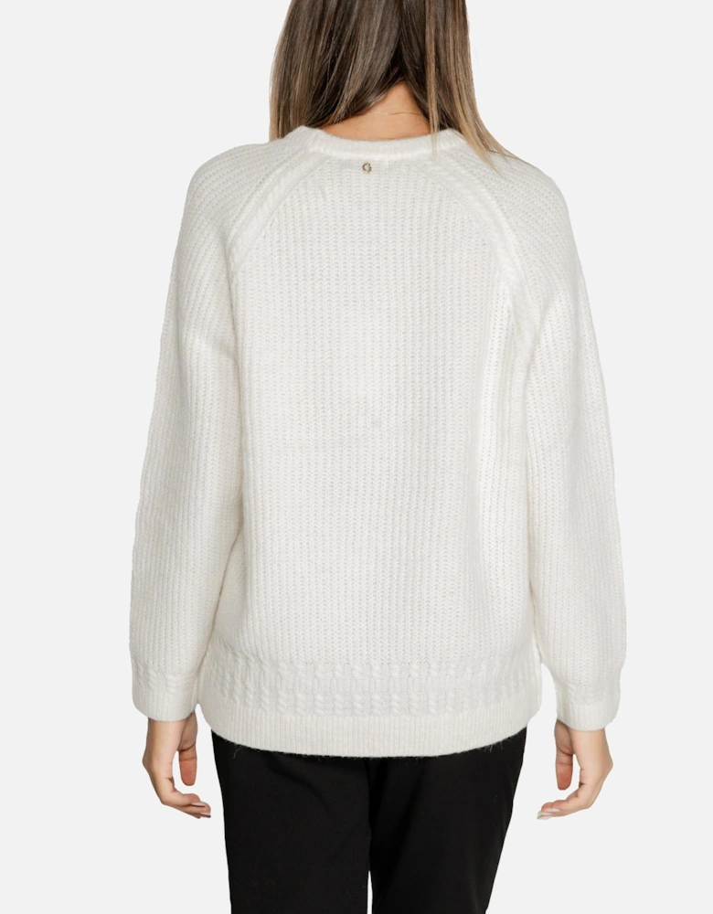White Long Sleeve Round Neck Knitwear Women