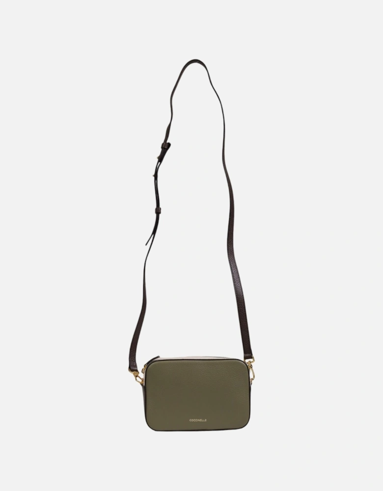 Green Leather Shoulder Bag with Zip Fastening Women