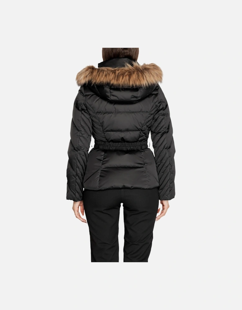 Black Plain Hooded Jacket with Zipper for Women Jackets