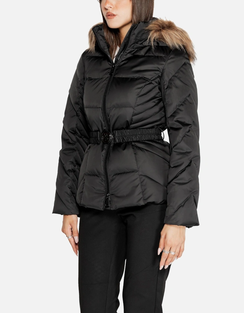 Black Plain Hooded Jacket with Zipper for Women Jackets
