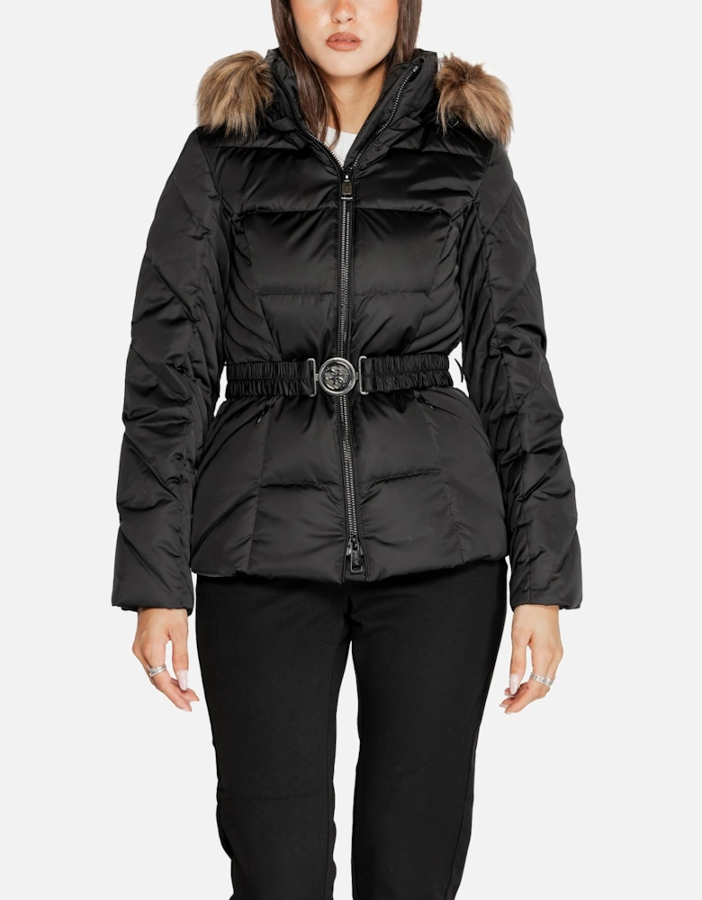 Black Plain Hooded Jacket with Zipper for Women Jackets